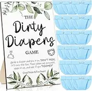 Roowest 51 Pcs Dirty Diaper Baby Shower Games Funny Wooden Sign with 50 Pcs Mini Diapers Cute Felt for Gender Reveal Party Baby Shower(Greenery Blue)