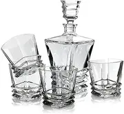[Royal Doulton] Crystal Prism Decanter and 4-Pieces Tumblers Set