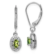 Sterling Silver Rhodium-plated Diamond u0026 Peridot Earrings