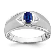 14k White Gold Oval Sapphire and Real Diamond Mens Ring