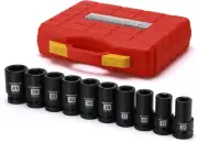 10PCS 1"Drive Impact Deep Socket Set, 6 Point, 21-41Mm, CR-MO, Metric, Deep, 1"