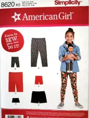 Simplicity 8620 American Girl 18" Doll & Girl Learn-to-Sew Shorts Leggings 7-14