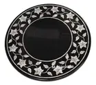 Black Marble Coffee Table Top Beautiful Border Pattern Inlay Work Bed Side Table