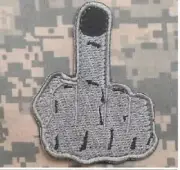 VELCRO® BRAND Fastener Morale Patch Middle Finger Die-Cut ACU BLACK 3" Sized