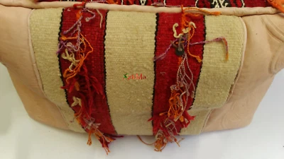 Moroccan Square Pouffe Footstool, Real Natural Tan Leather Pouf, Ottoman,
