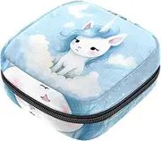 Period Bag,Sanitary Napkin Storage Bag,Blue Theme Cartoon Unicorn,Tampon Holder for Purse