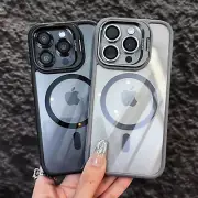 Mag Safe Clear Case for iPhone 16 Pro Max 15 Plus 14 13 12 +Lens Protector Stand