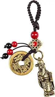 Mansiyuyee Brass Maneki Neko Lucky Cat Keychain with Feng Shui Coins, Maneki Neko Statue Good Luck Charms Lucky Tassel