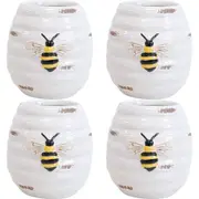 4x LVD Ceramic Pot Plug Bee Rustic Home/Garden Decor Plant Container 8x9cm White