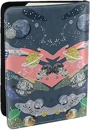 [EdWal] Planet Print Passport Cover with Credit Card Holder Leather Passport Case, for Women Men Family ID Travel, Black, One Size