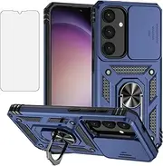 [Asuwish] Mobile Phone Case for Samsung Galaxy S24 Plus S24+ 5G Case with Glass Film Tempered Glass Screen Protector Camera Protection Slider and Magnetic Ring Stand S24plus 24S S 24 + 24+ Slim Cover