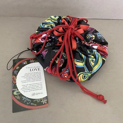 NWT Brighton A Jewelry Pouch to Love Scribble w/ Hearts & Red Drawstring Closure