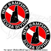 NEW HAMPSHIRE SCUBA DIVING Flag-Map Shape USA Circular Stickers, Decals 75mm x2