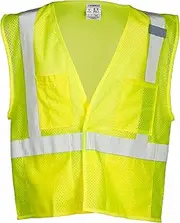 Kishigo Unisex High Visibility Reflective 4 Pocket Hook & Loop Mesh Vest, Zipper, Polyester, ANSI 107 Type R/Class 2