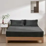 Dreamaker Ultra Plush Jasper Fleece Sherpa Fitted Sheet Single Bed & Pillowcase Combo Sheet Set Warm Touch Anti-Pilling Temperature Regulation Winter Warmer Deep Pocket Bedding Set - Charcoal
