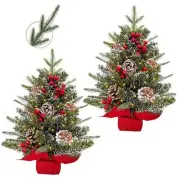 2 Pack 24"/2FT Small Christmas Tree with Lights Frosted Norfolk Realistic-Feel