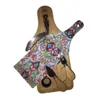 Cutting Board Wine and Glass Cheese Board Gift Set Majolica Pattern