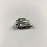 Vintage Rare Unique 925 Sterling Silver Amethyst Heavy Ring Gift - Size Q