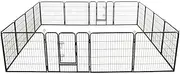 vidaXL Dog Playpen: Versatile, 16-Panel, Rustproof Powder-Coated Steel, Easy Setup, Indoor/Outdoor Use, 80x80 cm Panels, Twin Hinged Doors with Latches - Black