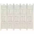 NNEVL Hand carved 5-Panel Room Divider White 200x165 cm Solid Mango Wood