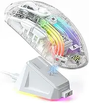 ATTACK SHARK X2 Pro Wireless Gaming Mouse with RGB Charging Dock,Tri-Mode PC Gaming Mice 2.4G/Bluetooth/Wired,Noiseless Mouse RGB Backlit,Transparent Shell,PixArt 3212 4000 DPI,for Win/MAC,White