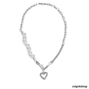 silver Pearl Love Pendant Necklace women鏈條珍珠愛心吊墜項鏈