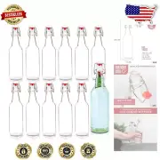 12oz Clear Glass Beer Bottles - 12 Pack with Leak-Proof Flip Caps for Brewing