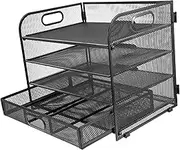 WATIIFUFU Metal File Organizer with Drawer Stylish Desktop Document Holder for Home Office Efficient Storage for Files Magazines and Stationery Modern Design