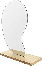 CVUTOVO Irregular Acrylic Makeup Mirror with Wooden Base Stylish Table Mirror for Bedroom Office Dressing Table High Definition Distortion Reflection Portable Design for Easy Storage and