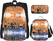 Flag of Venezuela Lightweight Waterproof Backpack (3-Piece Set) with Lunch Bag, Pencil case for Office School, Elephants Art, One Size