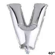 40" SILVER Letter V Mylar Foil Balloon 1 pc Party BackDrop Decorations Supply