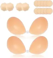 [Karielsen] 2 Pack Sticky Strapless Bra Invisible Push Up Adhesive Bra Silicone Bras Silicone Bras for Women with Nipple Covers
