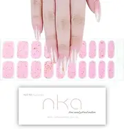 Nka Semi Cured Gel Nail Polish Strips -20 Nail Stickers Wraps - Uv Led Lamp Curing Strip -Pink Glitter Glitz