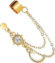 [ANDRESLAD] Elegant Retro Clip-on Earrings Tassel Chain for Women Sun Pattern Ear Stud for Girlfriend Wife Mother