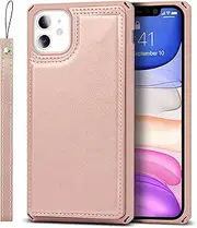 Cavor PU Leather Wallet for iPhone 11 Case Flip Magnetic Clasp Back Cover Shockproof Soft TPU Phone Cases with Lanyard & Card Slots Holder & Kickstand Protective Case for iPhone 11 6.1''-Rose