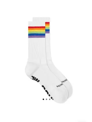 賠售 BALENCIAGA Rainbow Kiss Me Socks 白色中長襪 彩色 巴黎世家 彩虹