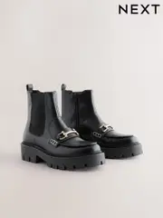 Black Leather Forever Comfort® Buckle Detail Loafer Chelsea Boots (B11344) | $45