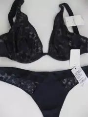 SIMONE PERELE MARGUERITE 12B / 34B Wired Bra Sz 3 thong NIGHT BLUE NAVY Rrp $160