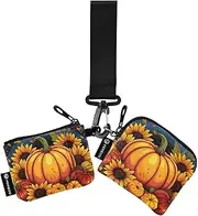 [XYMZR] Harvest Sunflower Pumpkin Thanksgiving Mini Zip Around Wristlet keychain Wallet for Women Personalized Pattern Detachable Dual Pouch Wristlet Portable Wallet Phone Coin Purse, Multi-colored, One