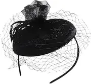 [BESTYASH] Mesh Beret Hats Fascinator Hat Make up Headband Black Scrunchies for Hair Top Hat Wedding Headband Party Headband Hair Barrettes for Women Bride Hat Cloth Red