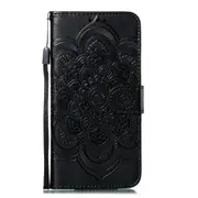 For iPhone 11 Pro Max Case, Mandala Emboss PU Leather Wallet Cover, Black