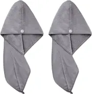 Hair Turban Wrap Drying Towel, 30 x 71 cm, 2 Pack (Dark Gray)