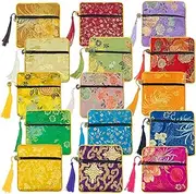 [NEETUE] 15 Pcs Silk Coin Bags, Jewelry Gift Bags, Coin Pouch, Change Purse, Zipper Coin Purse Pouch, Chinese Style Change Purse, Accessory Storage and Organization for Women Gift (4.7 x 4.7 inches)