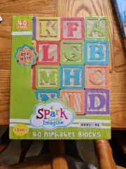 40 Alphabet Blocks Real Wood Spark Create Imagine Preschool ABC Number Shape New