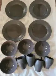 Mikasa Swirl 12-Piece Dinnerware Set in Graphite - Dinner Plates, Bowls & Mugs