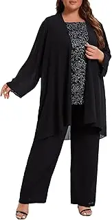 [Go Mai] Women's Plus Size Mother of Bride Pant Suits 3 Piece Chiffon Elegant Sets Lace Wedding Guest Outfit