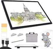 A3 Light Pad with Carry Bag, Battery Powered Diamond Painting Light Board, 3 Colours 6 Levels Brightness Tracing Light Box, Portable Rechargeable LED Light Pad for Weeding Vinyl Drawing