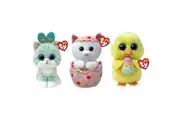 TY Beanie Boos Gumdrop Cat/Giggles Cat In Egg/Marigold Chick Plush Toy Combo 3+