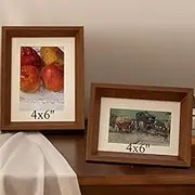 2 Pack Photo Frames 4 x 6 Picture Frame with Mat,Wall Hange and Table Decor for Home, Office,Gallery（Walnut）