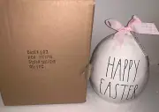 RAE DUNN "Happy Easter" Ceramic Egg WHITE/PINK RIBBON NEW Box Holiday Decor